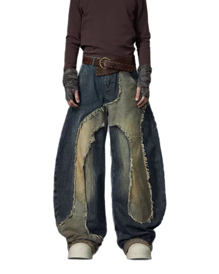 TALKLESSFASHION stand collar structure Unisex denim jacket & scimitar jeans