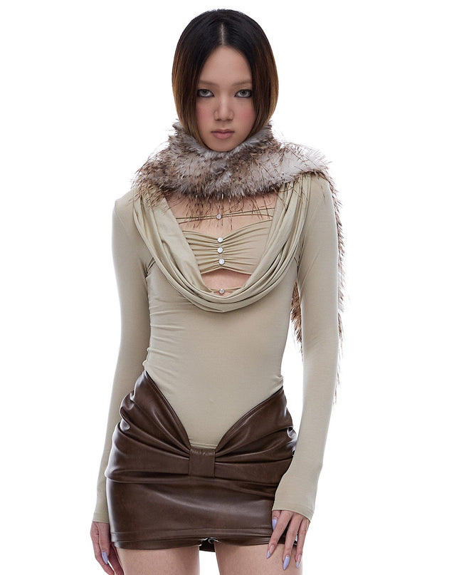 TALKLESSFASHION STARTTHEENGINE original hot girl V-shaped low-waisted pleated hip anti-shine PU leather skirt A-line skirt