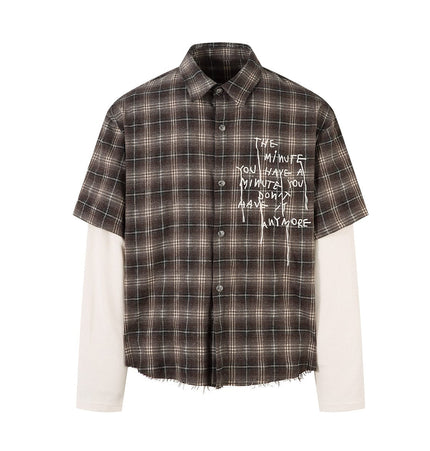 TALKLESSFASHION Street Distressed Fake Two-Piece Plaid Shirt