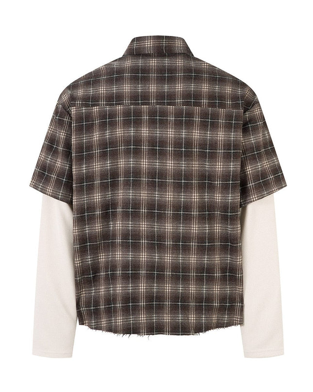 TALKLESSFASHION Street Distressed Fake Two-Piece Plaid Shirt