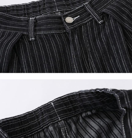 TALKLESSFASHION Street personality striped wide-leg jeans for men and women washed distressed loose simple scimitar pants