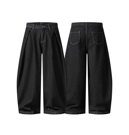 TALKLESSFASHION Street personality striped wide-leg jeans for men and women washed distressed loose simple scimitar pants