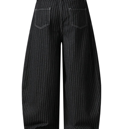 TALKLESSFASHION Street personality striped wide-leg jeans for men and women washed distressed loose simple scimitar pants