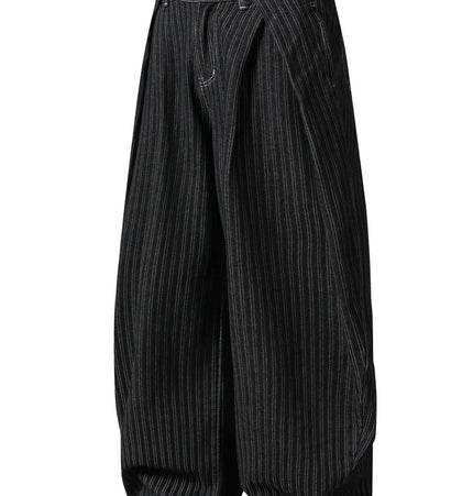 TALKLESSFASHION Street personality striped wide-leg jeans for men and women washed distressed loose simple scimitar pants