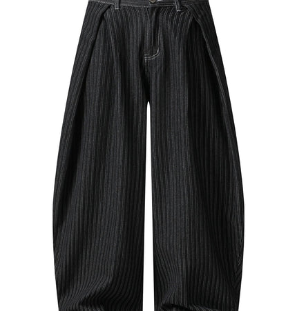 TALKLESSFASHION Street personality striped wide-leg jeans for men and women washed distressed loose simple scimitar pants