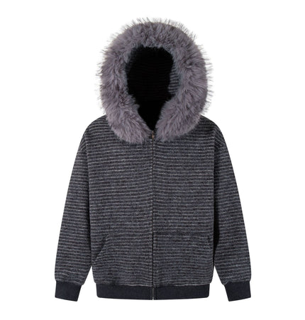 TALKLESSFASHION Striped Hooded Hooded Sweatshirt Jacket