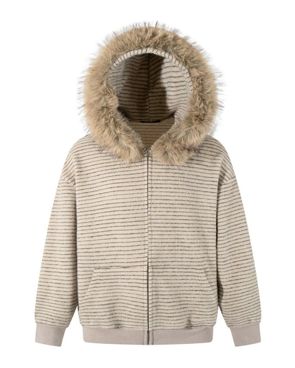 TALKLESSFASHION Striped Hooded Hooded Sweatshirt Jacket