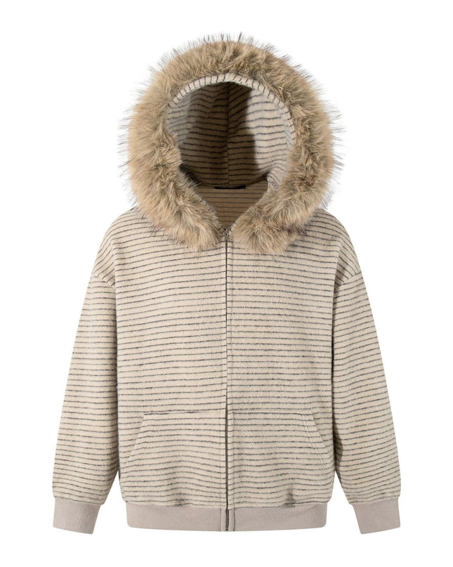 TALKLESSFASHION Striped Hooded Hooded Sweatshirt Jacket