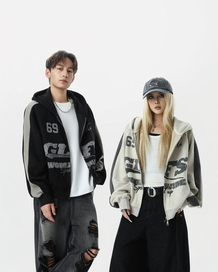 TALKLESSFASHION Suede Biker Hooded Zip-Up