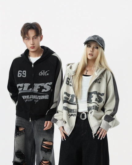 TALKLESSFASHION Suede Biker Hooded Zip-Up