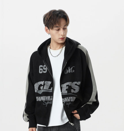 TALKLESSFASHION Suede Biker Hooded Zip-Up