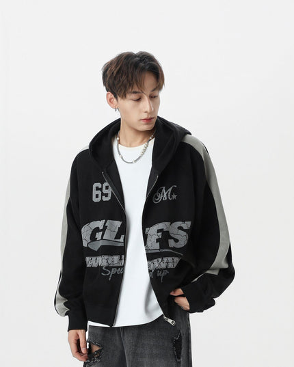 TALKLESSFASHION Suede Biker Hooded Zip-Up