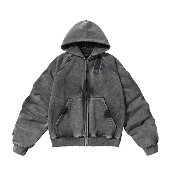 TALKLESS Washed Distressed ZIP-UP Hoodie—4226