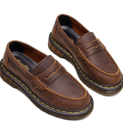 TALKLESSFASHION Top layer Crazy Horse dark brown loafers, fashion commuting, low-top small leather shoes, women's cross-border plus-size casual brogues, men's shoes