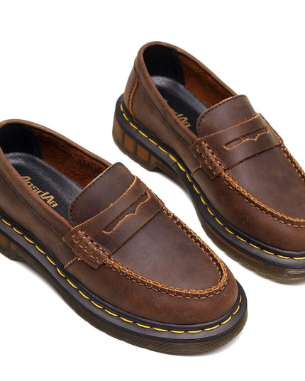 TALKLESSFASHION Top layer Crazy Horse dark brown loafers, fashion commuting, low-top small leather shoes, women's cross-border plus-size casual brogues, men's shoes