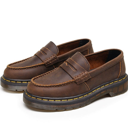TALKLESSFASHION Top layer Crazy Horse dark brown loafers, fashion commuting, low-top small leather shoes, women's cross-border plus-size casual brogues, men's shoes