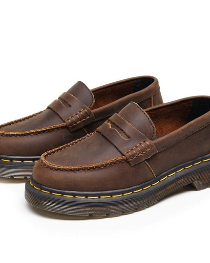 TALKLESSFASHION Top layer Crazy Horse dark brown loafers, fashion commuting, low-top small leather shoes, women's cross-border plus-size casual brogues, men's shoes