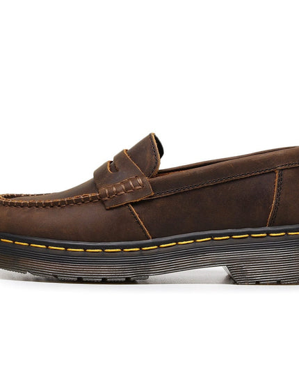 TALKLESSFASHION Top layer Crazy Horse dark brown loafers, fashion commuting, low-top small leather shoes, women's cross-border plus-size casual brogues, men's shoes