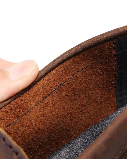 TALKLESSFASHION Top layer Crazy Horse dark brown loafers, fashion commuting, low-top small leather shoes, women's cross-border plus-size casual brogues, men's shoes