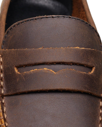 TALKLESSFASHION Top layer Crazy Horse dark brown loafers, fashion commuting, low-top small leather shoes, women's cross-border plus-size casual brogues, men's shoes