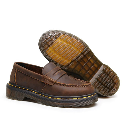 TALKLESSFASHION Top layer Crazy Horse dark brown loafers, fashion commuting, low-top small leather shoes, women's cross-border plus-size casual brogues, men's shoes
