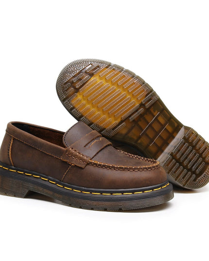 TALKLESSFASHION Top layer Crazy Horse dark brown loafers, fashion commuting, low-top small leather shoes, women's cross-border plus-size casual brogues, men's shoes