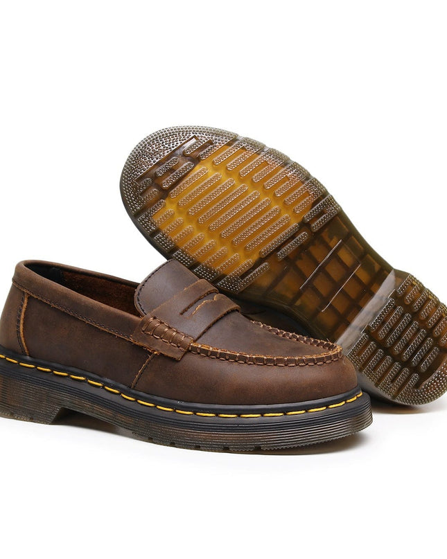 TALKLESSFASHION Top layer Crazy Horse dark brown loafers, fashion commuting, low-top small leather shoes, women's cross-border plus-size casual brogues, men's shoes