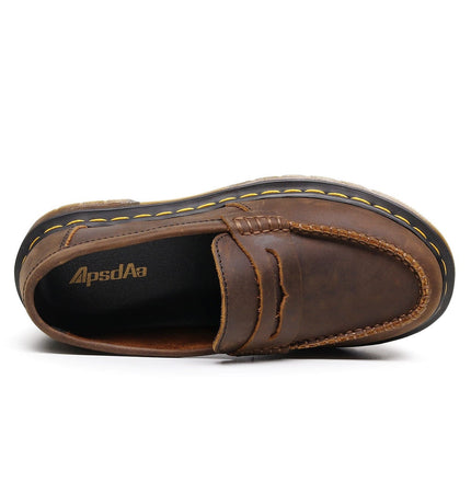 TALKLESSFASHION Top layer Crazy Horse dark brown loafers, fashion commuting, low-top small leather shoes, women's cross-border plus-size casual brogues, men's shoes