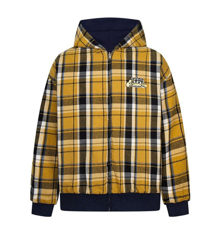 TALKLESSFASHION two sided plaid hooded jacket on both sides