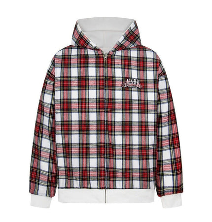 TALKLESSFASHION two sided plaid hooded jacket on both sides