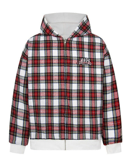 TALKLESSFASHION two sided plaid hooded jacket on both sides