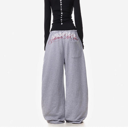 TALKLESSFASHION Vintage American Letter Print Scimitar Sweatpants Women's Trendy Sports Jazz Dance Street Loose Drape Wide-leg Pants
