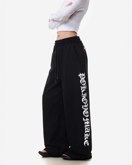 TALKLESSFASHION Vintage American Letter Print Scimitar Sweatpants Women's Trendy Sports Jazz Dance Street Loose Drape Wide-leg Pants