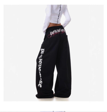 TALKLESSFASHION Vintage American Letter Print Scimitar Sweatpants Women's Trendy Sports Jazz Dance Street Loose Drape Wide-leg Pants