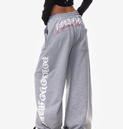 TALKLESSFASHION Vintage American Letter Print Scimitar Sweatpants Women's Trendy Sports Jazz Dance Street Loose Drape Wide-leg Pants