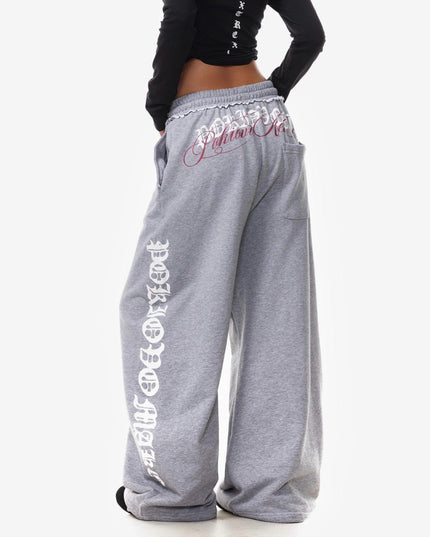 TALKLESSFASHION Vintage American Letter Print Scimitar Sweatpants Women's Trendy Sports Jazz Dance Street Loose Drape Wide-leg Pants