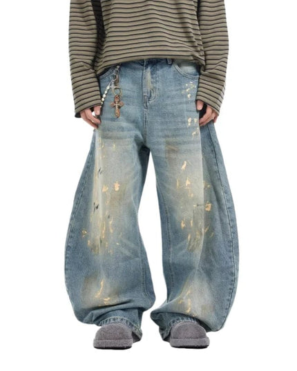 TALKLESSFASHION Vintage Blue / S Cyber washed Blue Baggy Jeans  --4848