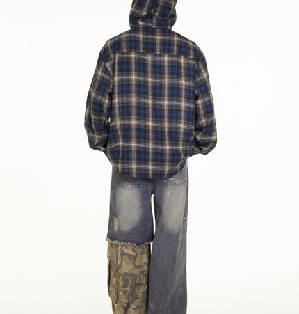 TALKLESSFASHION Vintage Plaid Hooded Long-Sleeve Shirt