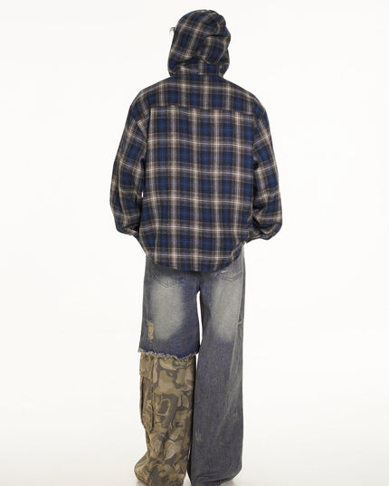 TALKLESSFASHION Vintage Plaid Hooded Long-Sleeve Shirt
