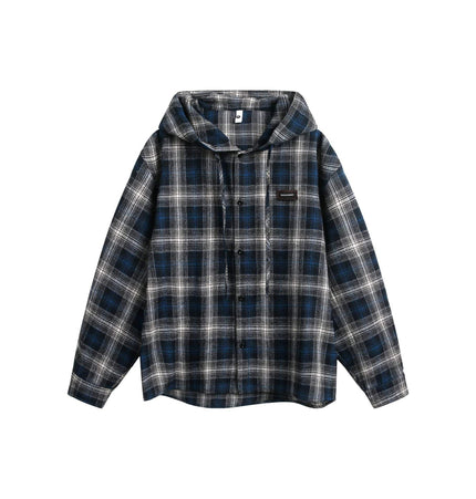 TALKLESSFASHION Vintage Plaid Hooded Long-Sleeve Shirt