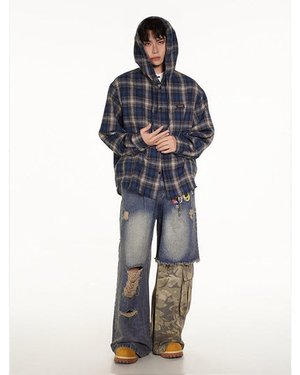 TALKLESSFASHION Vintage Plaid Hooded Long-Sleeve Shirt