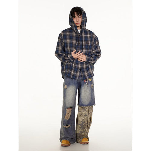 THETLSTUDIO Vintage Plaid Hooded Long-Sleeve Shirt