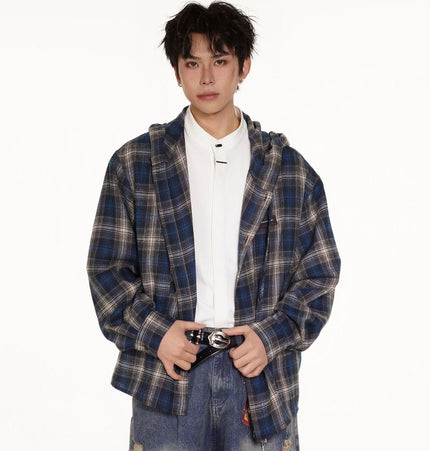 TALKLESSFASHION Vintage Plaid Hooded Long-Sleeve Shirt