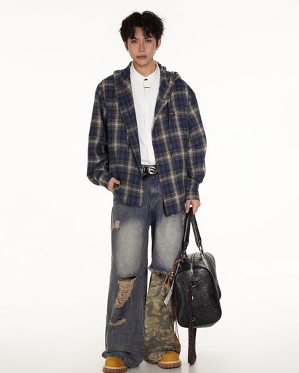 TALKLESSFASHION Vintage Plaid Hooded Long-Sleeve Shirt