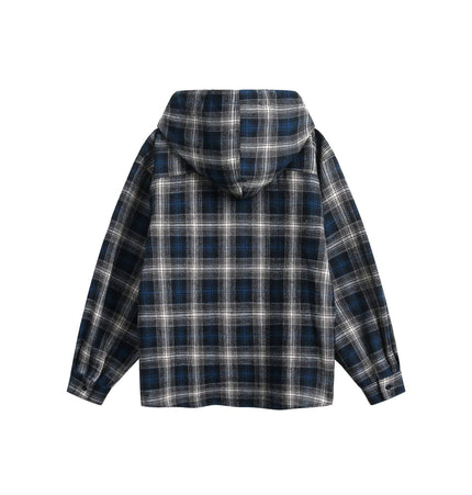TALKLESSFASHION Vintage Plaid Hooded Long-Sleeve Shirt