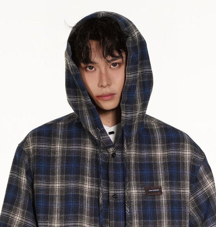 TALKLESSFASHION Vintage Plaid Hooded Long-Sleeve Shirt