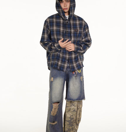 TALKLESSFASHION Vintage Plaid Hooded Long-Sleeve Shirt