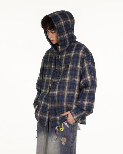 TALKLESSFASHION Vintage Plaid Hooded Long-Sleeve Shirt