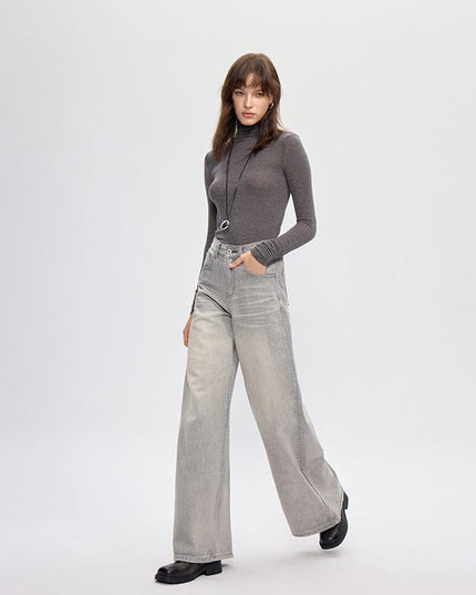 TALKLESSFASHION vintage silver gray wide-leg pants jeans