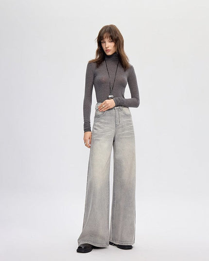 TALKLESSFASHION vintage silver gray wide-leg pants jeans
